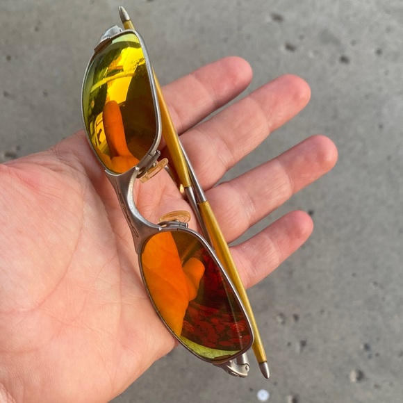 Vintage 90’s RARe Oakley Wire Square2.0 Silver Fire Iridium Spring Hinges Orange - Picture 1 of 16